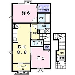 サナンドイ−スト　Ｂ 2階2DKの間取り