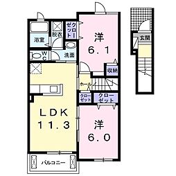 コッティーふじやま 2LDKの間取図画像