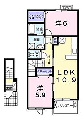 アーリーグッドＢ 2階2LDKの間取り