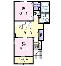 ヒルズ白浜2 2DKの間取図画像