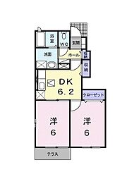 サニーパレスII 1階2DKの間取り