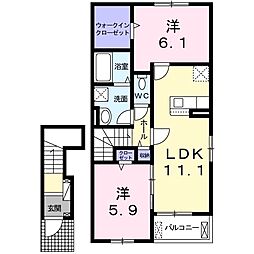 カーサ和泉B 2LDKの間取図画像