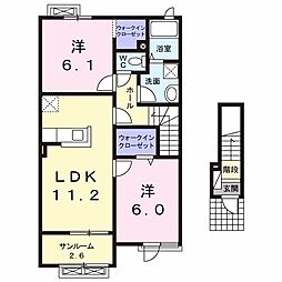 フラン・ベル 2LDKの間取図画像