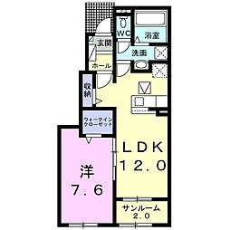 ラ・ミアカーサII 1階1LDKの間取り