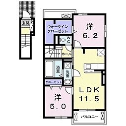 カーサ　ステッラV 2階2LDKの間取り