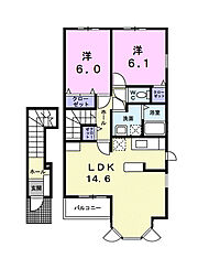 キャピトゥール 2階2LDKの間取り