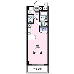サンライズヒルズ 2階ワンルームの間取り