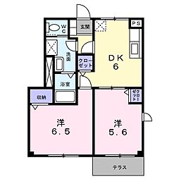 メゾンソレイユ 1階2DKの間取り