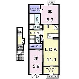 ラグジュアリーハウス　ベベ 2階2LDKの間取り