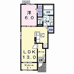 グランドゥール住吉B 1LDKの間取図画像
