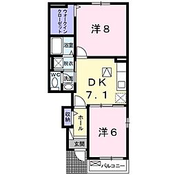 エステートグレース堀川B 2DKの間取図画像