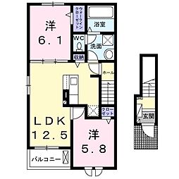 クレストール新城Ｄ 2階2LDKの間取り