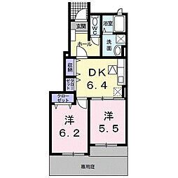 リアンフォール　II 1階2DKの間取り