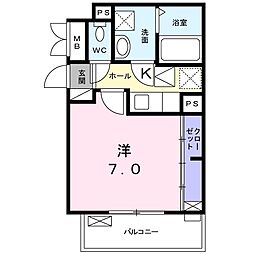 ベル　フルーフI 3階1Kの間取り