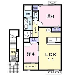 グラミス 2階2LDKの間取り