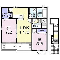 バーン　デライト 2階2LDKの間取り