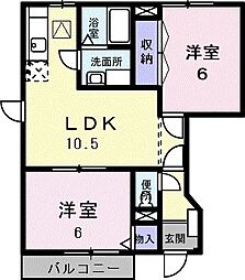 クレストール宮内 2LDKの間取図画像
