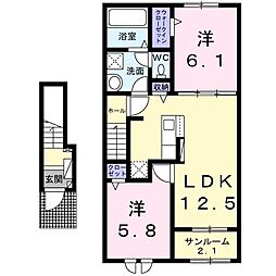 パインエコー 2LDKの間取図画像