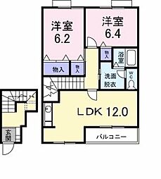 ビサイド・ハイウェイ　Ｃ 2階2LDKの間取り