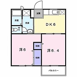 フェニックス徳吉B棟 2DKの間取図画像