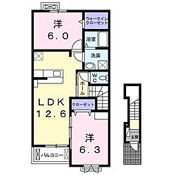 セリーヌ今泉A 2LDKの間取図画像