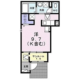 サンライトI 1階ワンルームの間取り