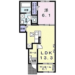 クレールパル 1階1LDKの間取り