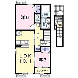 メゾンヌーベル1 2LDKの間取図画像