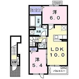ラヴィエールII　Ｂ 2階2LDKの間取り
