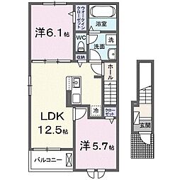 ミルト 2階2LDKの間取り