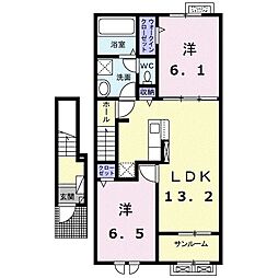 キョウハイムＤ 2階2LDKの間取り