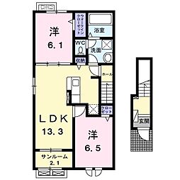 ボンディール2 2LDKの間取図画像