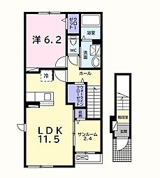 茂原市長尾アパート 1LDKの間取図画像