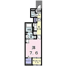 エルホワイト2 1Kの間取図画像