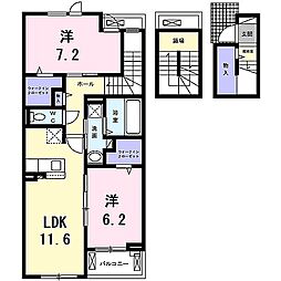 アムール鴨川 3階2LDKの間取り