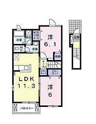 Ｊ−ＷＩＳＨ 2階2LDKの間取り