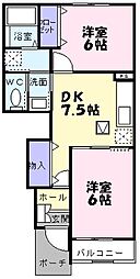 アカシヤ1 2DKの間取図画像
