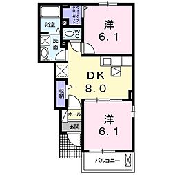 ベル・ジェルメ 1階2DKの間取り