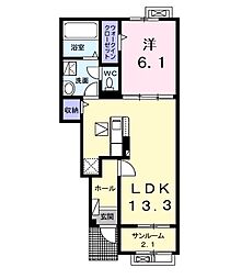 ベルミラB 1LDKの間取図画像
