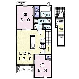 シャトーハイツ国谷B 2LDKの間取図画像