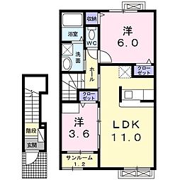 アトールガーデン 2階2LDKの間取り
