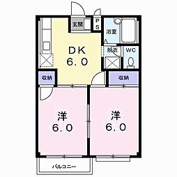 ファミール扇 1階2DKの間取り