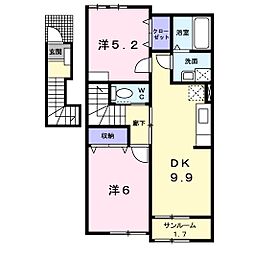カームリーガーデン 2DKの間取図画像