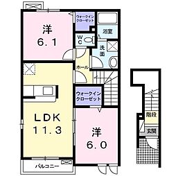 カーサ・フェリーチェB 2LDKの間取図画像