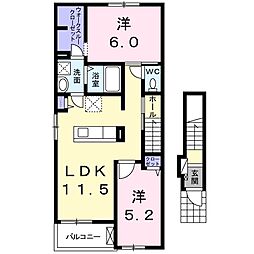 ブランドール東松島 2階2LDKの間取り