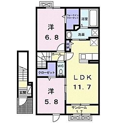 ヴィラ・ローザ 2階2LDKの間取り