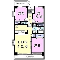 グランディア弐番館 2階3LDKの間取り