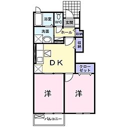 アルモニー武蔵B 2DKの間取図画像