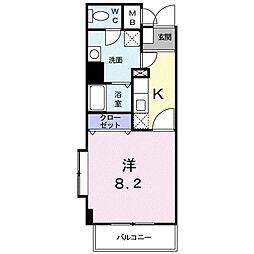 リヴウェルアサヒ 1Kの間取図画像