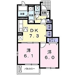 エクセレント大池3 2DKの間取図画像